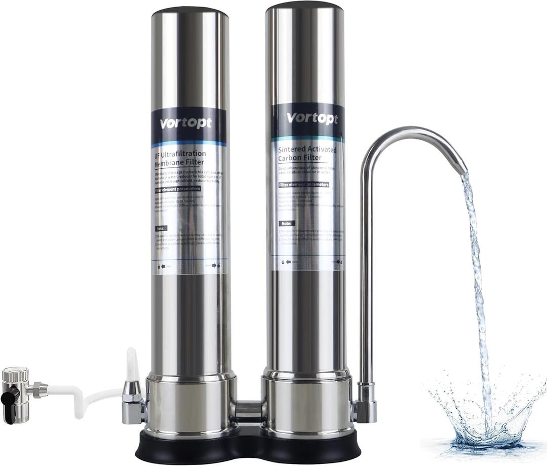 VORTOPT F9 Countertop Water Filter System,Direct Connect Water Filtration-0.01m Filtration Reduces PFOA/PFOS,Chlorine,Heavy Metals,Bad Odors-C2 and UF Filter