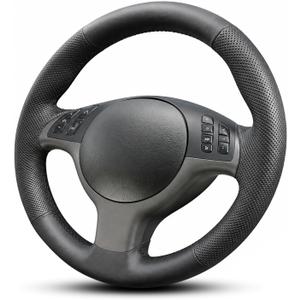 Hand Stitch Steering Wheel Cover | Heavy Duty Customized Fit for Fit for BMW E39 E46 Anti-Slip Perforated Leather Black