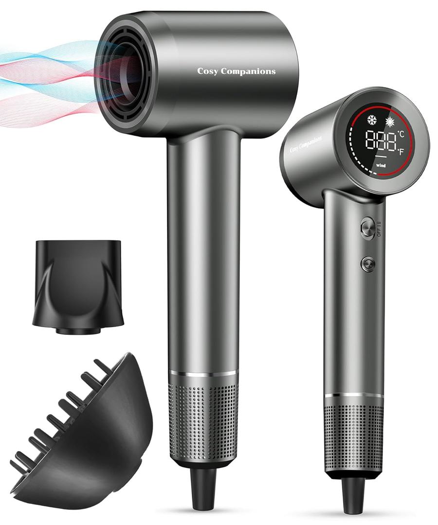 Hair Dryer - Negative Ionic Blow Dryer with 150000 RPM High Speed Brushless Motor for Fast Drying, Low Noise, HD Display Hair Dryer with Diffuser and Nozzle, 5 Temps & 2 Speeds Hair Dryer - Negative Ionic Blow Dryer with 150000 RPM High Speed Brushless Motor for Fast Drying, Low Noise, HD Display Hair Dryer with Diffuser and Nozzle, 5 Temps & 2 Speeds