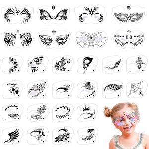 28 Pcs Face Paint Stencils Kit - Reusable Face Tattoo & Body Makeup Painting Templates for Kids & Adults - Mix01
