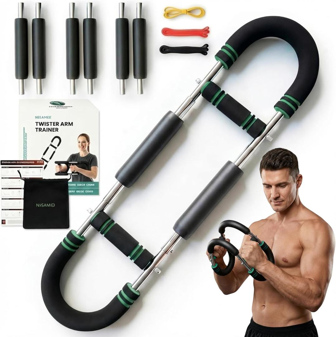 Twister Arm Trainer, Adjustable Chest & Arm Workout Equipment for Men & Women with 6 Springs (30-120 lbs) & 3 Resistance Bands, Home Workout Equipment and Forearm Trainer with Poster & Storage Bag