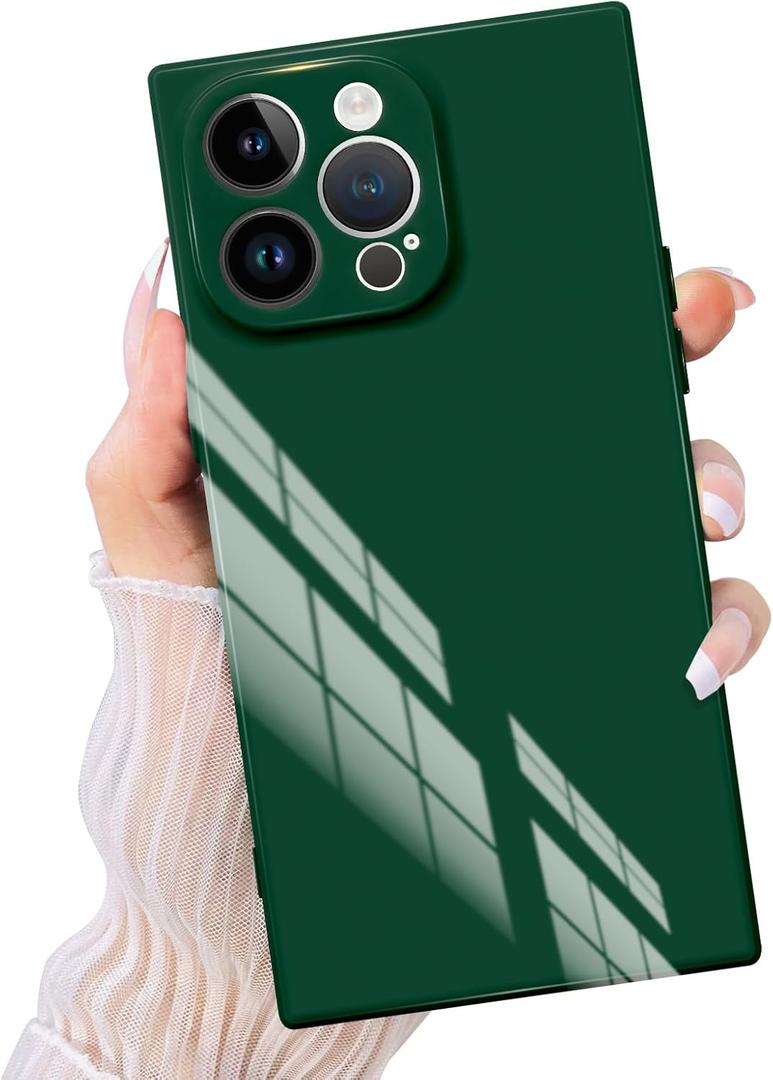PSIOXY Compatible with iPhone 15 Pro Max Case Rectangle for Women Men, Soft TPU Shockproof Full Lens Protection, Works with Magnetic Wireless Charging Cover Phone Case for iPhone 15 Pro Max Green
