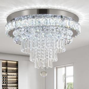 FRIXCHUR 17.7" LED Crystal Chandelier Modern Crystal Ceiling Light Fixture Large Flush Mount Chandeliers Ceiling Lighting for Living Room Bedroom Kitchen (6500K Cool White)