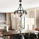 6-Light Farmhouse Chandelier Light Fixture Dining Room Lighting Fixtures Hanging Wagon Wheel Chandelier Kitchen Island Pendant Lights Modern Black Industrial Rustic Adjustable Height Metal