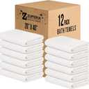 ZUPERIA White Bath Towels Bulk Pack of 12 (20 x 40 Inches), 100% Cotton Economy Light Weight Towels for Commercial Use - Quick Dry, Ultra-Soft, and Absorbent Bulk Towels