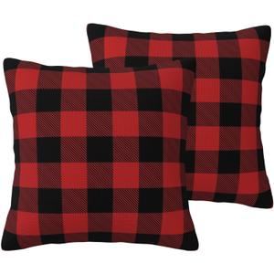 Buffalo Plaid Pillow Covers 18x18 Set of 2 Black and Red Decorative Throw Pillow Cover Vintage Square Pillowcases Cushion Covers for Couch Bed Sofa Decor