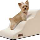 Aodisman Dog Stairs for Small Dogs,3 Step Dog Ramp for Couch and Bed,Pet Stairs with Non-Slip Bottom for Old Cats,Indoor Pet Steps,Comfort,Durable,15.4" H (Beige)