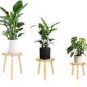 3-Pack Wood Plant Stands Indoor, Single Plant Stand for 6-12 Inch Pots, Mid-Century Modern Plant Stool, Tall Plant Stand for Large Plants for Living Room, Balcony, Office (Light Brown)