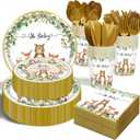 Woodland Baby Shower Party Supplies - 350 Pcs Safari Jungle Animal Wild Animal Party Decorations Nature Sage Plates Napkin Cups Spoons Forks Knives Tableware Set, Serves 50 Guests