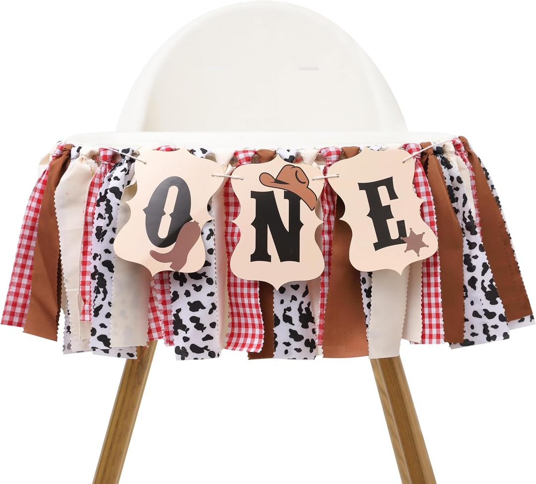 Cowboy High Chair Banner - Western 1st Birthday, Farm Baby Decorations, My First Rodeo Highchair Fabric Garland, Cowboy One Highchair