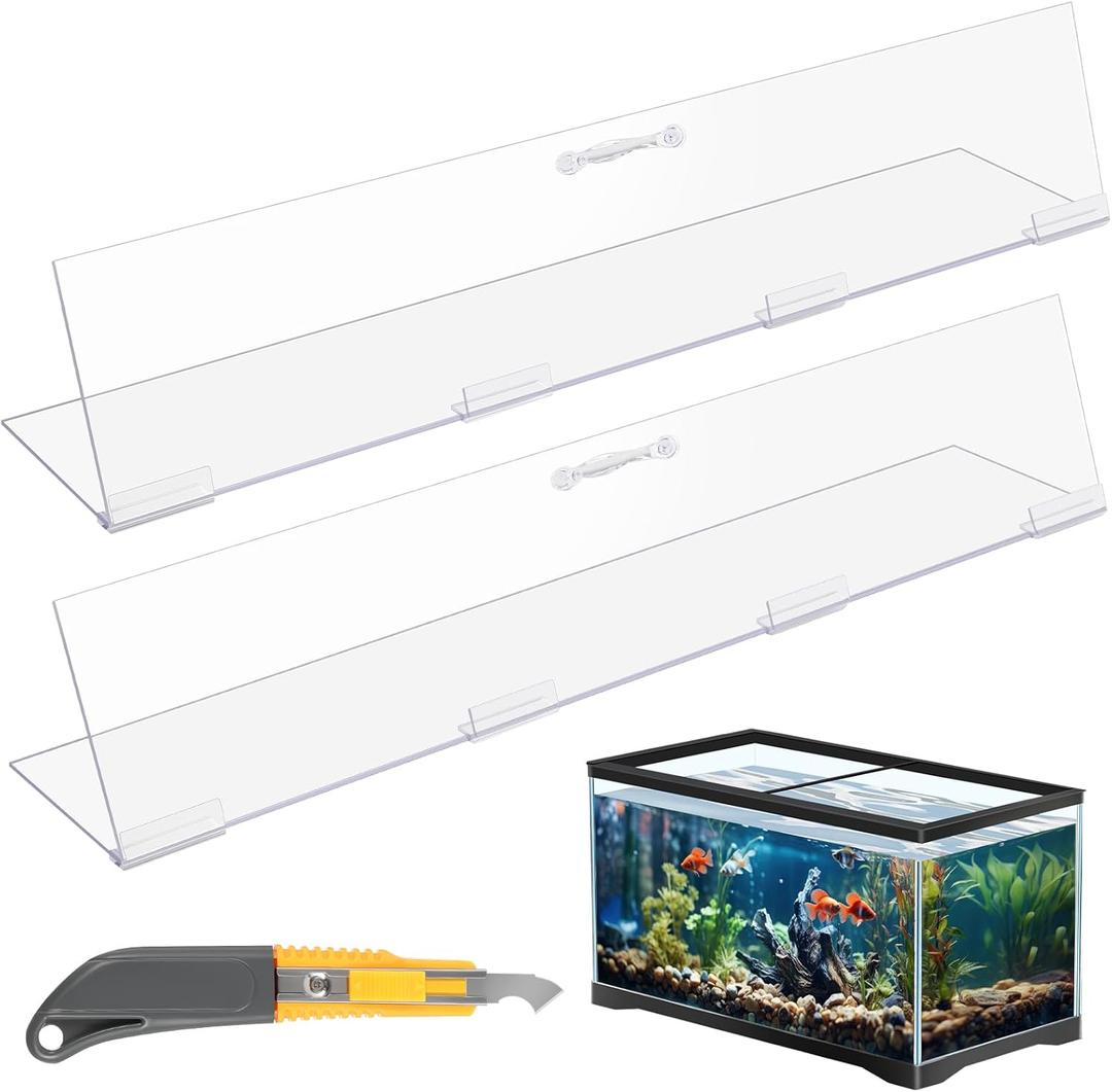 Sieral Aquarium Lids Polycarbonate Canopy 2 Pieces Set 22.95 x 11.5 x 0.12 inch for 33/40/55 Gallon with Center Brace Aquariums Cover Fish Tank Lid with a Hook Knife, Clear