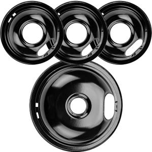 W10290350 W10290353 Porcelain Burner Drip Pans Compatible with Whirl-pool Electric Stove Range Top Drip Bowls Includes 1 Large 8-Inch and 3 Small 6-Inch Drip Pans Black by Cenipar