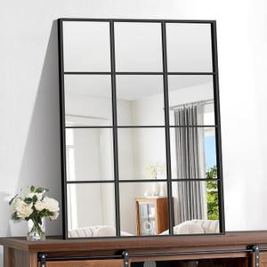 Rectangle Mirror, Window Mirror Wall Mounted, 30"40" Window Pane Mirror Wall Decor Metal Framed, Large Black Mirror for Bedroom Living Room Fireplace Entryway Hanging or Leaning Against Wall (30"L x 40"W)