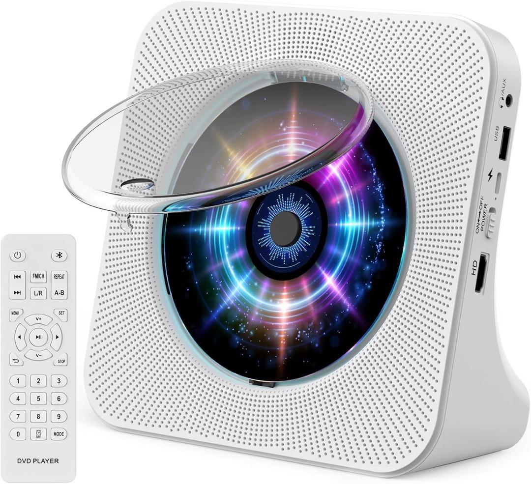 CD Player Portable Bluetooth CD Player for Home,Compact Desktop Design with HiFi Speakers, Remote,FM Radio,Timer,USB AUX Headphone Port for Kids Adults (White)