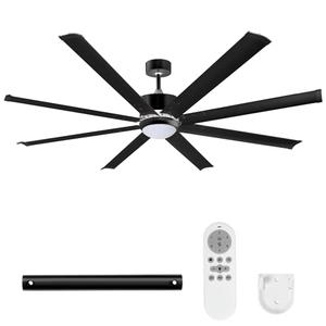 LITBM 72" Ceiling Fans with Light and Remote, Energy Saving Super Quiet 6-Speed Ceiling Fan with 3CCT Dimmable Light for Farmhouse Gym Garage Indoor Outdoor, 8 Aluminum Blades, Reversible, Black