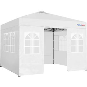 Yaheetech 10x10 FT Pop Up Canopy Tent with 4 Side Walls & One-Push Setup & Roller Bag, Outdoor Heavy-Duty Instant Event Tent for Garden/Wedding/Party, White