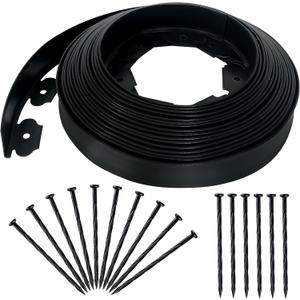 2 Inch x 50FT Landscape Edging Border with 75 Anchoring Spikes, No Dig Garden Border Edging Kit, Plastic Lawn Edging Border for Landscaping Garden Flower Beds Lawn Yard Paver Pathway, Black