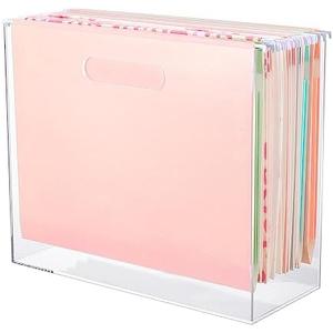 Hanging File Organizer Box, Acrylic File Folder Organizer for Letter Size Folders Portable File Holder Box with Handles Desk Hanging Folder Organizer File Crate Clear 12.2 x 10.24 x 4.92''