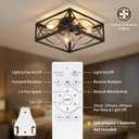 LIONVISON Caged Ceiling Fan with Lights: 16" Small Flush Mount Low Profile Fandelier with Remote DC Motor Reversible 6 Speeds Farmhouse Industrial Ceiling Fans for Bedroom Kitchen Black