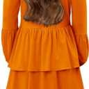 storeofbaby Girls Long Sleeve Dress Casual V Neck Loose Fit Flowy Swing Dresses 4-13 Years (Orange, S)