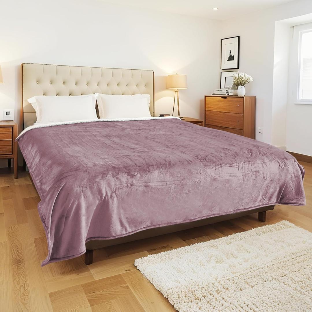 Electric Heated Blanket Queen Size 84x90 Inch - Super Soft Flannel, 10 Heat Settings, 1-12H Automatic Shutoff, Dual Zone Controls, Machine Washable, Ideal for Couch & Sleeping (Purple)