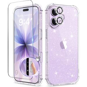 BERFY for iPhone 17 Case for Women, Clear Glitter Shockproof Protective Case, Anti-Yellowing, with Screen Protector & Camera Lens Protector 6.3", Diamond Sparkle Clear