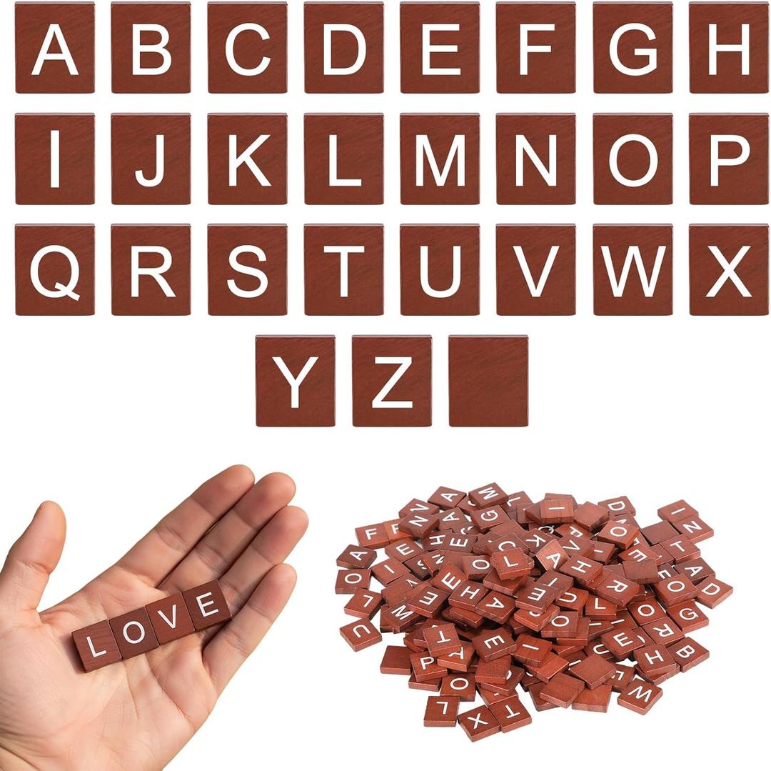 300 Pcs Maroon Wood Letter Tiles DIY Wooden Letters Spelling Replacement Pieces for Crafts A-z Wood Letters for Crafts Spelling for Adults