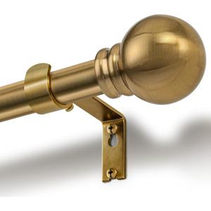Brushed Brass Curtain Rods 32 to 152 Inch for Windows, 1 Inch Heavy Duty Adjustable Curtain Rod with Classic Metal Ball Finials, Antique Warm Gold Extra Long Drapery Rod for Living Room & Bedroom