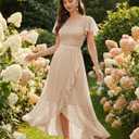 BeryLove Formal Dresses for Women Wedding Guest Ruffle Short Sleeve Elegant Cocktail Bridesmaid Party Prom Homecoming Dress High Waist Lace Long Evening Gown 51 Champagne Small