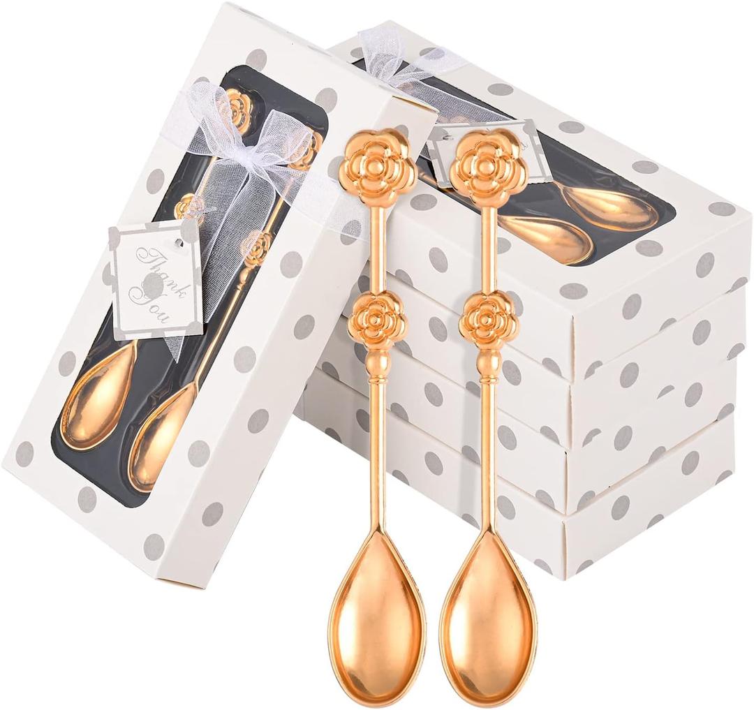30Pack(60PCS) Rose Flower Shape Drinking & Coffee Spoon Teaspoons for Wedding Gift Tea Party Souvenir or Bridal Shower Favors for Guests with Individual Package