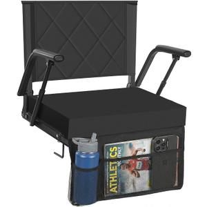 Sheenive Stadium Seats for Bleachers with Back Support (1 Pack) - 2.8'' Thick Wide Cushion & Padded Armrests, Cup Holder, Pockets, Carry Strap for Sports Events, Regular - 21.3"