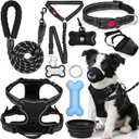 No Pull Dog Harness Adjustable Collar & Leash Set - Dog Halter Harnesses Collapsible Bowls & Poop Bag Dispenser Muzzle ID Tags Toys Fits Dogs (Black-M)