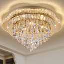 24" Gold Crystal Flush Mount Chandelier with Remote