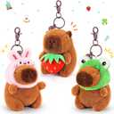 Achwishap 3PCS Capybara Plush Keychain,Cute Keychain Capybara Stuffed Animal,Soft Capybara Plush Toys Key Chain,Plushie Stuffed Toys for Birthday Valentines(Bunny Hat,Frog Hat,Holding Strawberry)