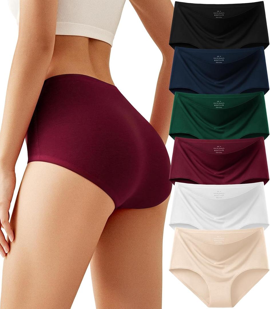 Cotton Underwear for Women Seamless Full Coverage High Waisted Briefs No Show Breathable Comfortable Panties 6 Pack