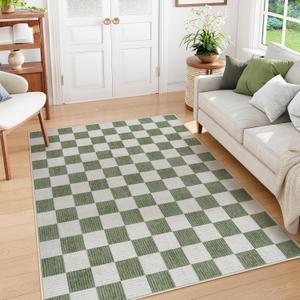 Machine Washable 5x7 Area Rugs for Living Room Checkered, Non Slip Soft Low Pile Geometric Modern Neutral Playroom Rugs for Bedroom Indoor, Large Carpet Rugs for Dining Room Kitchen(Grey, 5'x7')