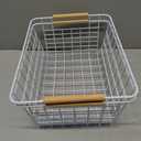 Metal White Wire Basket,Food Storage Organizer with Wooden Handles, pantry organizers and storage for Organizing Kitchen Cabinets Potato Onion, 2 Packs