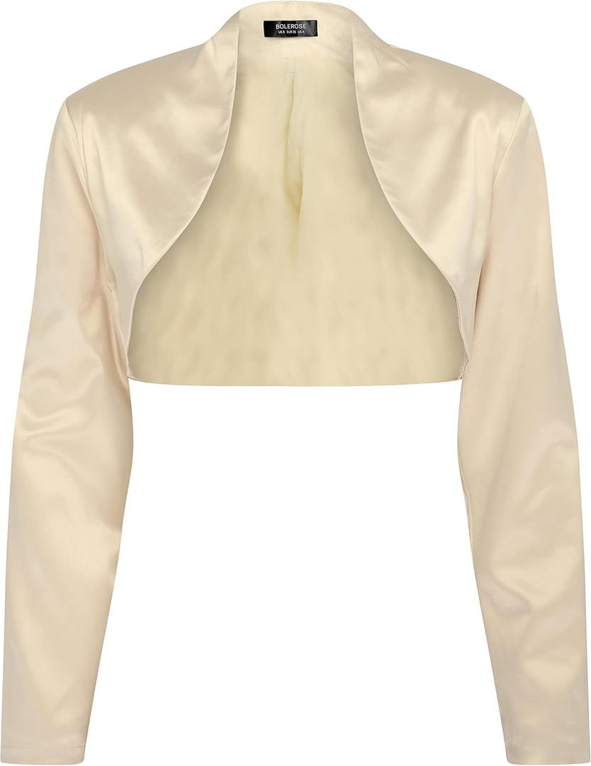 BOLEROSE Formal Long Sleeve Satin Bolero Shrug (6, Champagne)