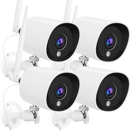 4Pack Security Camera Wireless Outdoor,2k Cameras for Home Security with Night Vision,AI Motion Detection,IP66 Waterproof,Storage Cloud,24/7 Live Video,Support Alexa and Google Assistant