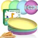 Homienly Wheat Straw Plates, Deep Dinner Plates Set of 4, Lightweight Unbreakable Plate Set - 10 Inch Microwave and Dishwasher Safe Plates for Camping, RV, Patio, Kitchen Dishes - Memphis Color