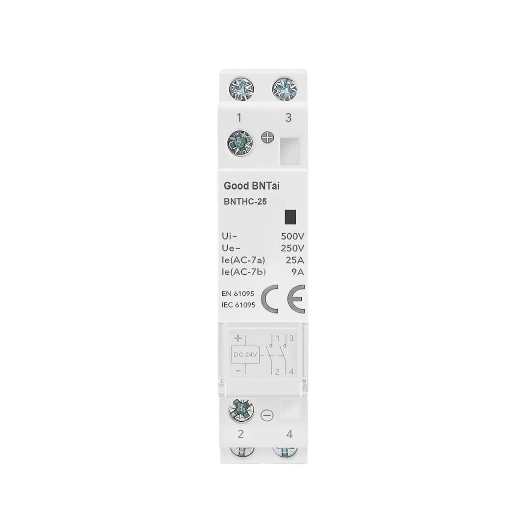 DC Modular Contactor 2P 2NO 25A 12V 24V DC 35 mm DIN Rail Mount (2P 25A 2NO 24VDC)