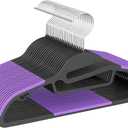 BAGAIL Plastic Hangers 50 Pack with Non-Slip Design,0.2 Inches Thick, 360Swivel Hook Space Saving Organizer for Bedroom Closet,Shirts,Pants(Purple- S Shaped)