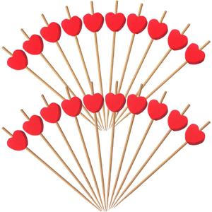 250PCS Red Love Heart Cocktail Picks, 4.7 Inch Long Bamboo Fancy Toothpicks for Appetizers, Decorative Bridal Wedding Valentines Party Food Drinks Garnish Fruit Skewer Sticks