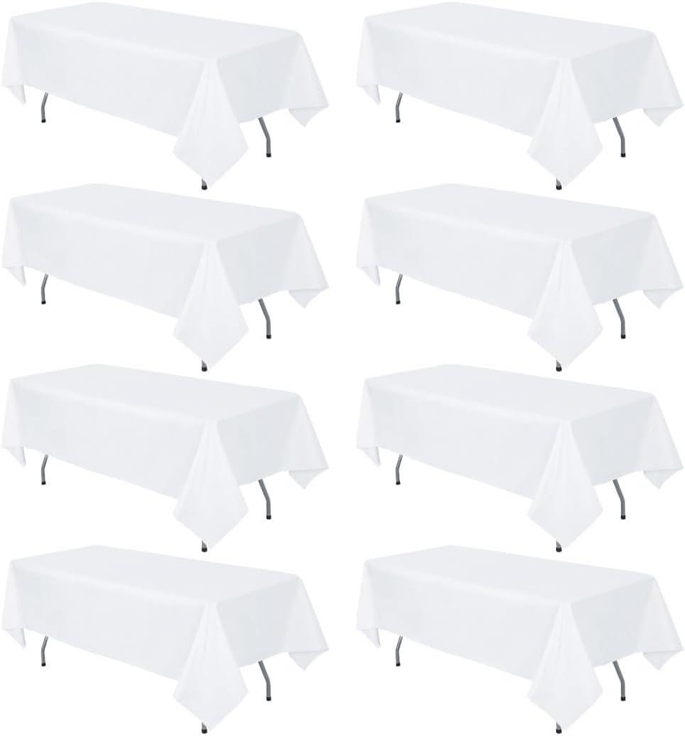 8 Pack White Tablecloth 60 x 102 Inch Polyester Table Cloth for 6 Foot Rectangle Tables, Wrinkle Resistant Washable Decorative Fabric Table Covers for Wedding Party Banquet Buffet and Camping