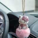 Cute Mirror Charms and Plush Ball Car Accessories for Women - Crystal and Diamond Cat Rear View Mirror Hanging Ornaments and Decor (Pink-1)