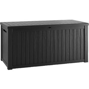TARKARI 150 Gallon Lockable Resin Deck Box, Waterproof & UV-Resistant Outdoor Storage Box for Outdoor Cushion Storage, Garden Tools & Pool Accessories Storage, Black