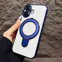 Magnetic Case for iPhone 17 Case Kickstand, Compatible with Magsafe, Built-in Camera Lens Protector, Clear Case Cover for iPhone 17, Blue