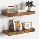 Fun Memories Floating Shelves for Wall, 7x16 Floating Shelves Set of 3, Hanging Shelf with Invisible Brackets, Wood Shelves for Living Room, Bedroom, Kitchen, Brown