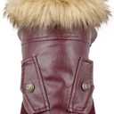 LESYPET Dog Leather Jacket for Small Dogs, Waterproof Dog Winter Jacket Puppy Coat with Fleece Lined, Ultra Warm Fur Collar Doggie Coat, Red S