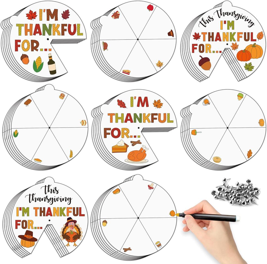 COcnny Fall Thanksgiving Coloring Craft- 24 Sets Color Your Own Thankful Art Craft DIY Wheel Cards for Kids, Autumn Turkey Pumpkin Blank Paper Art for Sunday School Home Class Activities